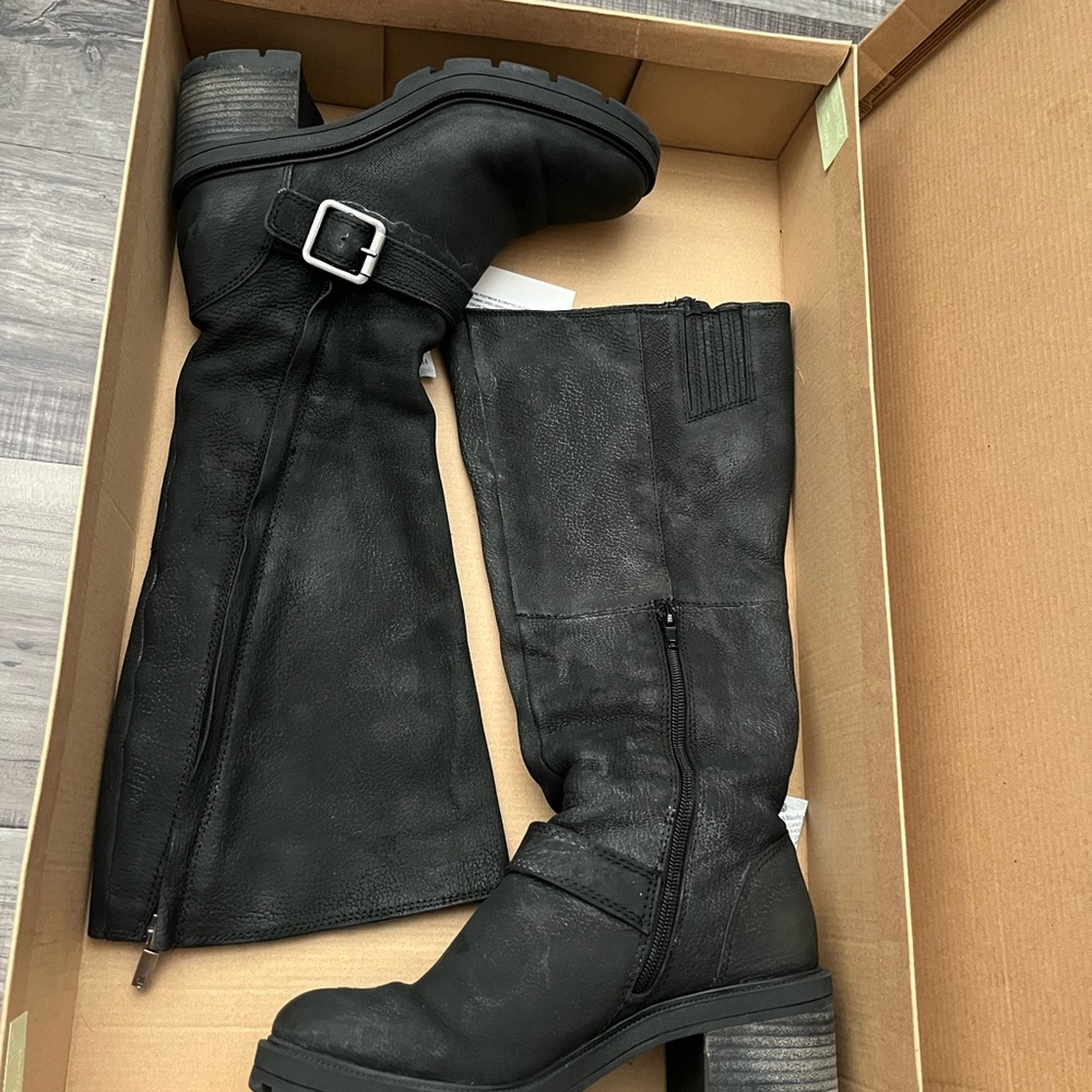 Lucky Brand Black Heeled Boots with Buckle (Riley style)